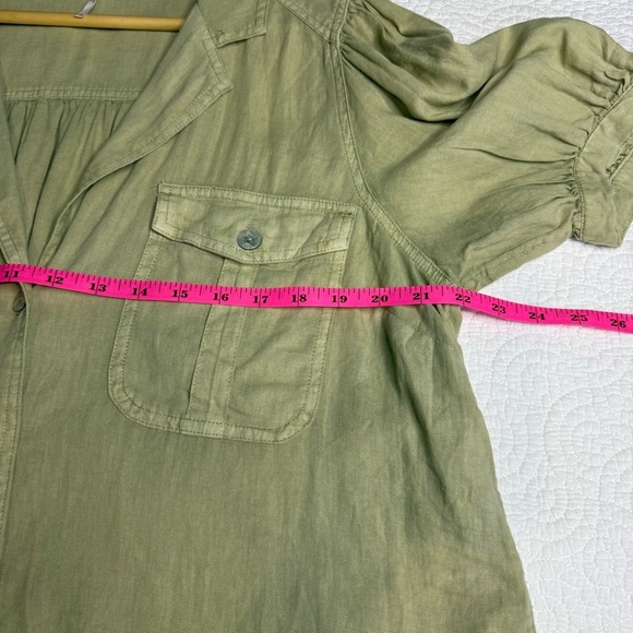 Free People Green Relaxed Linen Blend Button Down Top size Large - Picture 10 of 12